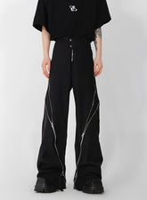Niche Design Zipper Slit Men Trousers Straight Tube Casual Pants Wide Leg Darkwear Solid Color Male Fashion 9A5414 voguable
