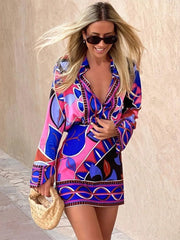 Voguable 2022 Print Button Up Shirt Women Vintage Long Sleeve Top Female Streetwear Collared Shirt Woman Summer Elegant Blouses voguable