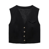 Voguable spring new women's clothing Versatile casual V-neck sleeveless strappy vest and high-waisted suit wide-leg pants voguable