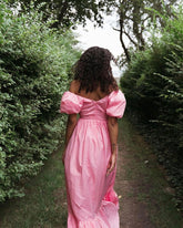 New Summer Women'S Dresses One Word Neck Bubble Short Sleeve Sexy Open Back Solid Color Dress Simple Pastoral Pink Tight Dress voguable