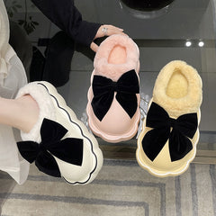 Med Fur Shoes Slippers Casual Slides Cover Toe Platform Slipers Women Butterfly-Knot Plush Luxury Flat Rome PU Fabric Fashi voguable