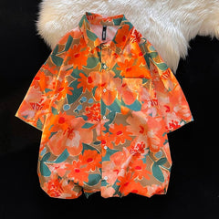 Hawaiian Flower Sets Men Fashion Print Casual Ice Silk Sets Men Loose Short-sleeved Shirt/Shorts Two-piece Mens Short Sets M-5XL voguable