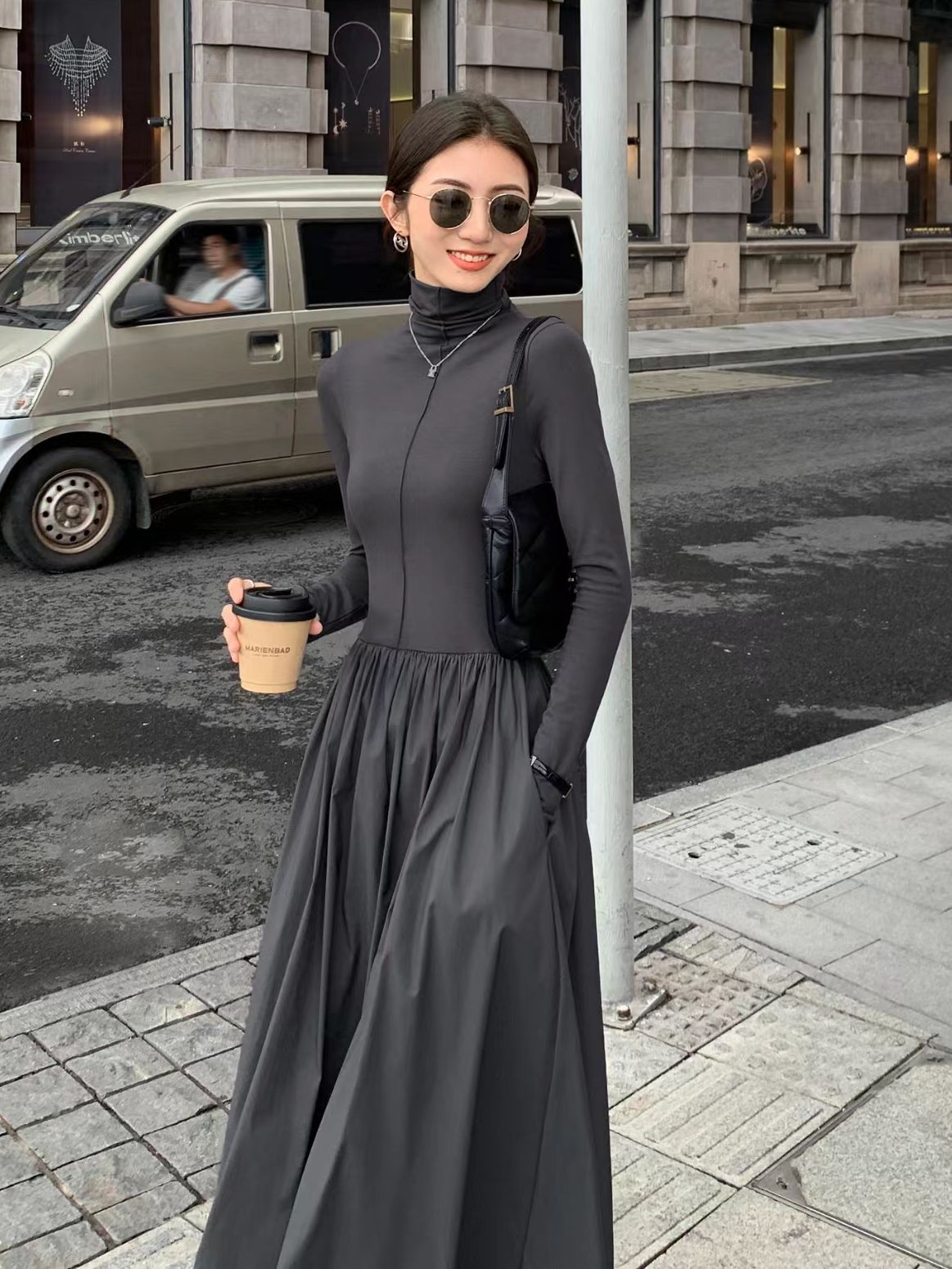 Autumn New Women Elegant Midi A Line Turtleneck Dress Female Vestdios Office Lady Bodycon Fashion Slim Clothes voguable