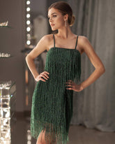 Voguable Women Sexy Birthday Party Dresses Sparkly Sequines Tassel Sweet Cute Short Fringed Fashion Robe Dress Sleeveless Mini Dress voguable