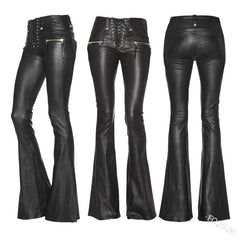 Women Punk Pants Vintage 70's Disco Hip Hop Zipper Streetwear Bandage Ruched Skinny Slim Fit Flared Trouser Halloween Costume voguable