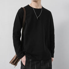 Autumn Men's Oversized T-Shirt Solid Color Basic T shirt O Neck Long Sleeve Casual T-shirt Man Casual Tees Pullovers voguable