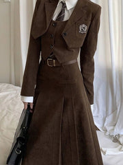 Autumn Suit Women's Retro Design College Style Short Coat+Shirt+Vest+Half Length Skirt Slim Versatile Four Piece Set Women voguable