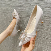 Slip On Gold Heels Fine Heeled Shoes Pointed Pumps Sandals Ladies Shallow Mouth Slip-On Lace-Up Stiletto Toe Branded Casua voguable