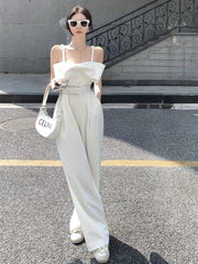 Summer Strap Jumpsuit Women  Korean Fashion Wide-Leg Pants Rompers Sleeveless Big Bow Overalls Combinaison Femme Elegante voguable