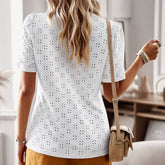 Puff Sleeve Casual White Shirts Women Loose Hollow Out Pullover Blouses Women Summer Spliced Fashion Tops Blusa voguable