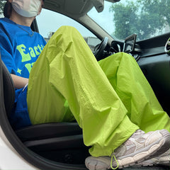 American Trend Y2k Parachute Casual Pants Mens Baggy Solid Color Quick Drying Cargo Pants Waterproof Ice Silk Straight Trousers voguable