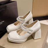 Block Heels For Women Pumps Sweet Sandals Ladies Basketball Platform Bridal Shoes Round Toe Chunky Brief Straps Beige African Re voguable