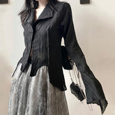 Voguable Gothic Black Shirt Yamamoto Style Dark Aesthetic Blouse Women Irregular Designer Clothes Emo Alt Clothes Grunge Tops Y2k voguable
