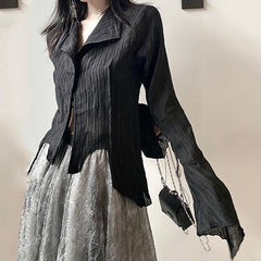 Voguable Gothic Black Shirt Yamamoto Style Dark Aesthetic Blouse Women Irregular Designer Clothes Emo Alt Clothes Grunge Tops Y2k voguable