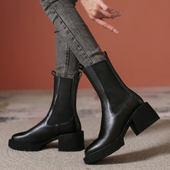 Winter Boots With Fur Boots-Women Autumn Shoes Round Toe Chelsea Plush Med Mid Calf Ladies Mid-Calf Rubber High Heel voguable