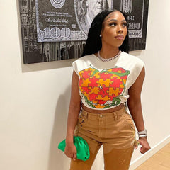 Graffiti Love Printed Graphic T Shirts for Women Streetwear Sexy Summer Crop Tops Round Neck Sleeveless Tees voguable