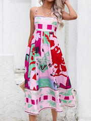 Square Collar Women Summer Loose Camisole Dress Off Shoulder Beach Female Casual Print Dress Patchwork Backless Streetwear Dress voguable