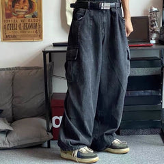 Voguable Baggy Jeans Trousers Male Denim Pants Black Wide Leg Pants Men's Jeans Oversize Cargo Korean Streetwear Hip Hop Harajuku voguable