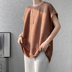 Summer Pleated T-shirt Men Fashion Casual Ice Silk T Shirt Street Dress Loose Sleeveless Tshirt Mens Vest Large Size M-5XL voguable