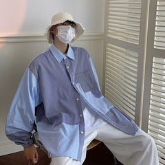 Shirts Men Spring Long Sleeve Patchwork Loose Fashion Handsome Casual Harajuku Clothing Aesthetic Streetwear All-match Chemise voguable