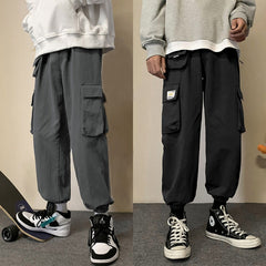 Voguable Men Fashion Hip Hop Cargo Pants Trend Hot Punk Style Mens Clothing Black Grey Harem Pants Multiple Bigger Pockets Decoration voguable