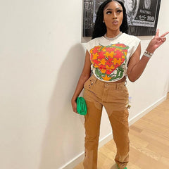 Graffiti Love Printed Graphic T Shirts for Women Streetwear Sexy Summer Crop Tops Round Neck Sleeveless Tees voguable