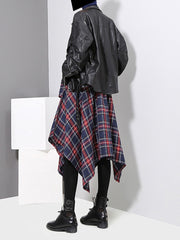 New Spring High Waist Red Plaid Split Joitn Loose Big Hem Half-body Skirt Women Fashion Tide All-match voguable