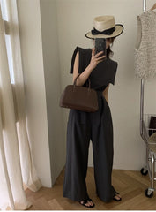 Summer Vintage Jumpsuits Women Korean Fashion Loose O-neck Wide Leg Pants Rompers Playsuits Chic Casual Overalls with Belt voguable