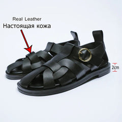 Voguable 2022 New Women Sandals Real Leather Ins Summer Shoes Women Roman Fashion Daily Vacation Female Footwear Size 34-42 voguable