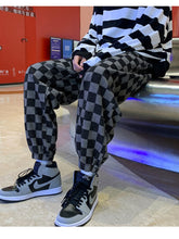 Autumn and Winter Checkerboard Jeans Men's Casual Loose Sports Leggings Hong Kong Style American Hip-hop Retro Trousers voguable