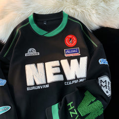 High Street Jacket Unisex Black White Splicing Bomber Jacket Men Women Loose Thicken Parkas Preppy Zipper Racing Coat voguable