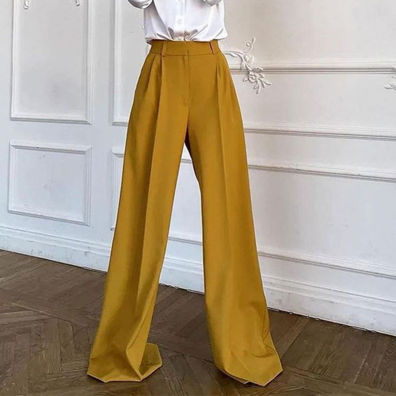 Voguable  Women High Waist Pants 2022 Casual Loose Office Lady Trousers Spring Summer New Fashion Solid Wide Leg Floor-Length Pants Female voguable