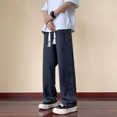 Japanese Style Trend Y2k Baggy Straight Jeans Men's Summer New Wide Leg Solid Color Casual Denim Pants Male High Street Trousers voguable