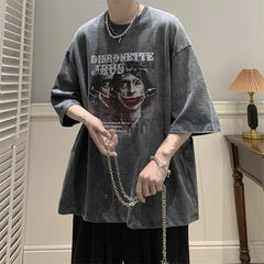 Retro Washed Batik Casual T Shirts Men's Women Loose Short-sleeved Harajuku Solid Cotton Unisex Printing Tees Streetwear Top voguable