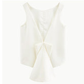 Women White Backless Pleated Irregular Tank Tops New O-collar Sleeveless Personality Fashion Spring Summer voguable