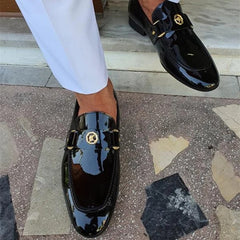 Loafers for Men Buckled Shiny Black Leather Shoes Slip-On Office & Career Dress Shoes Free Shipping Big Size 38-47 voguable