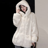 Voguable Winter Fluffy Warm Soft White Oversized Faux Fur Jacket Women Long Sleeve Black Zip Up Faux Fur Sweatshirt Korean Hoodie voguable