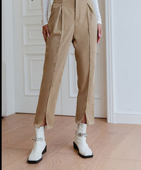 Voguable Autumn winter fashion high wasit pants women Solid pocket ankle-lenght trousers Casual straight long pants female voguable