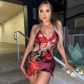 Women Sexy Halter V Neck Printed Bodycon Bakcless Straps Mini Dress Summer Clothes Wholesale Items For Business voguable