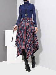 New Spring High Waist Red Plaid Split Joitn Loose Big Hem Half-body Skirt Women Fashion Tide All-match voguable