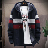 Striped Mens Sweater Coat Thick Fleece Warm Zipper Wool Hooded Cardigan Jumpers Men Long Sleeve Knitted Sweaters voguable