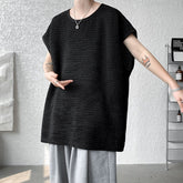 Summer Pleated T-shirt Men Fashion Casual Ice Silk T Shirt Street Dress Loose Sleeveless Tshirt Mens Vest Large Size M-5XL voguable