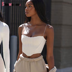 Sleeveless Spaghetti Strap Tank Tops White Black Backless Sexy Corset Crop Top Summer Women Casual Tube Bustier 2022 90s Camis voguable