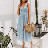 Voguable White pearls sexy women summer dress 2022 Hollow out embroidery maxi cotton dresses Evening party long ladies vestidos voguable