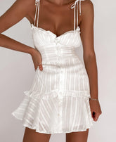 Voguable Summer Cotton White Dress Women Sexy Transparent Backless Bodycon Dress Vacation V-Neck Jacquard Party Mini Dresses Woman voguable