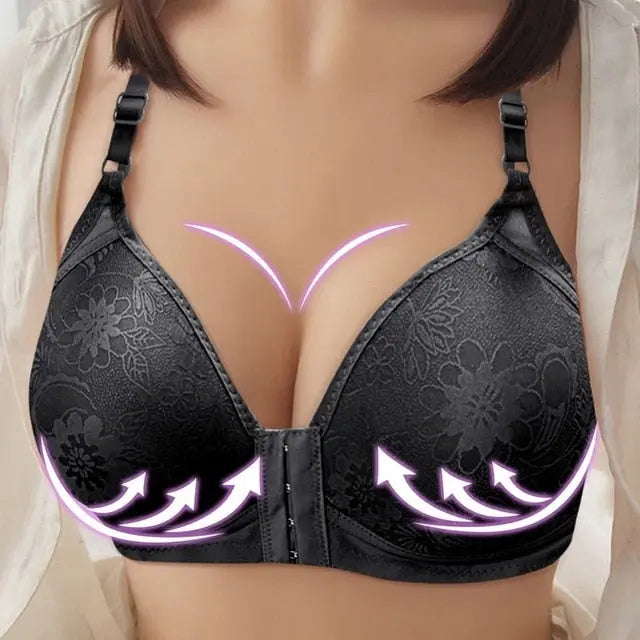Voguable Sexy Plus Size Push Up Bra Front Closure Solid Color Brassiere Wire Free Bralette Seamless Bras For Women Hot Sale voguable
