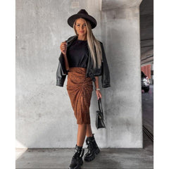 Voguable Midi Skirt Women Leopard Spring Lace Up Slit Bodycon High Waist Drawstring Printed Sexy Skirt Casual Office 2022 Female Skirt voguable