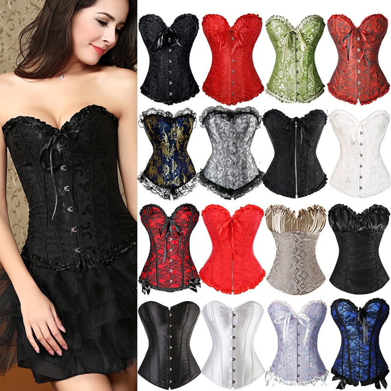 Plus Size Sexy Bustier Corset Top Gothic Lace Up Overbust Corselet Steampunk Body Shapewear Women Slimming Corset Satin Bone 6XL voguable