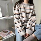 Pullovers Women Soft Autumn O-Neck Sweaters Chic Daily Tops Womens Pullover Sweet Student Striped Harajuku Knitted Loose Outwear voguable