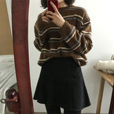 Pullovers Women Soft Autumn O-Neck Sweaters Chic Daily Tops Womens Pullover Sweet Student Striped Harajuku Knitted Loose Outwear voguable